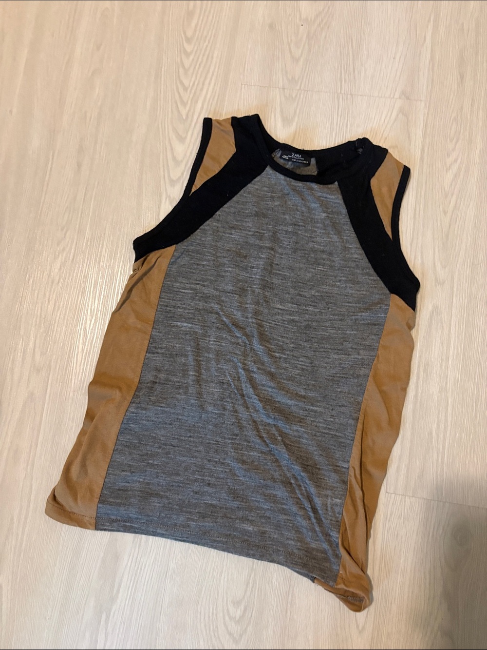 Zara Colorblock Sleeveless Tank in Gray, Black & Camel